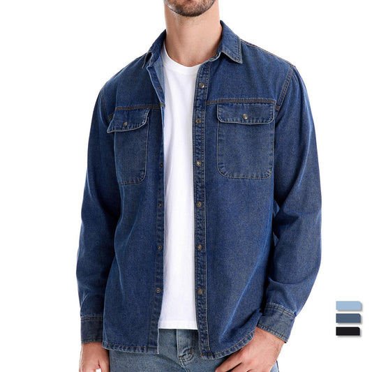 Men's Denim Shirt Cotton Long Sleeve Washable High Quality S-2XL