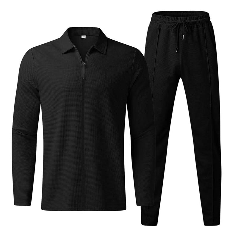 Mens 2 Pieces Sweat Suits Lightweight Long Sleeve Waffle Knitted Workout Shirt Sets Male Casual Jogging Tracksuits