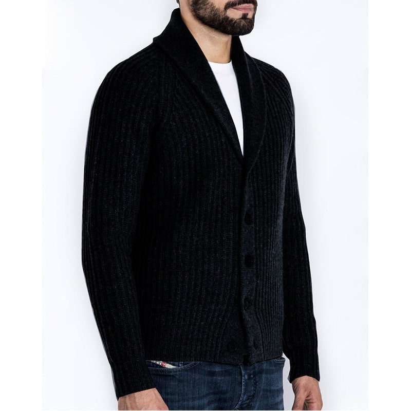 Men's knitted sweater thick thread button cardigan solid color warm loose M-4XL