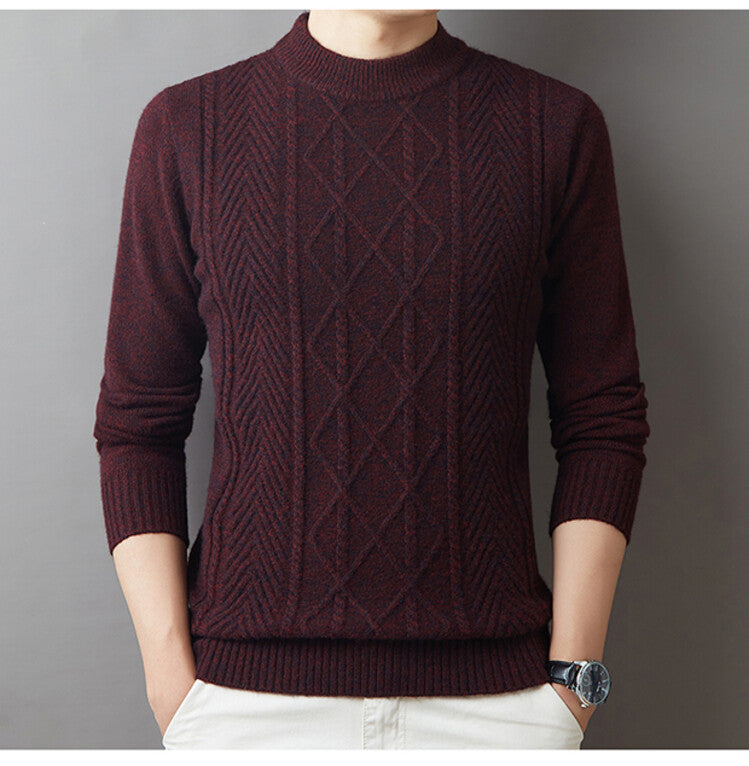 Men's knitted sweater round neck solid color warm loose M-4XL