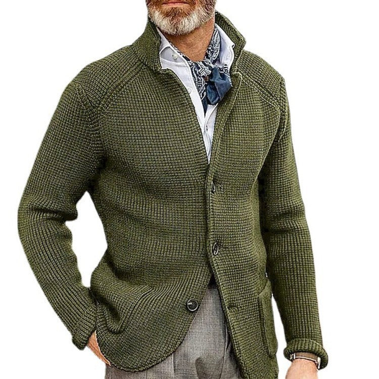 Men's knitted sweater coat thick thread button cardigan solid color warm loose M-4XL