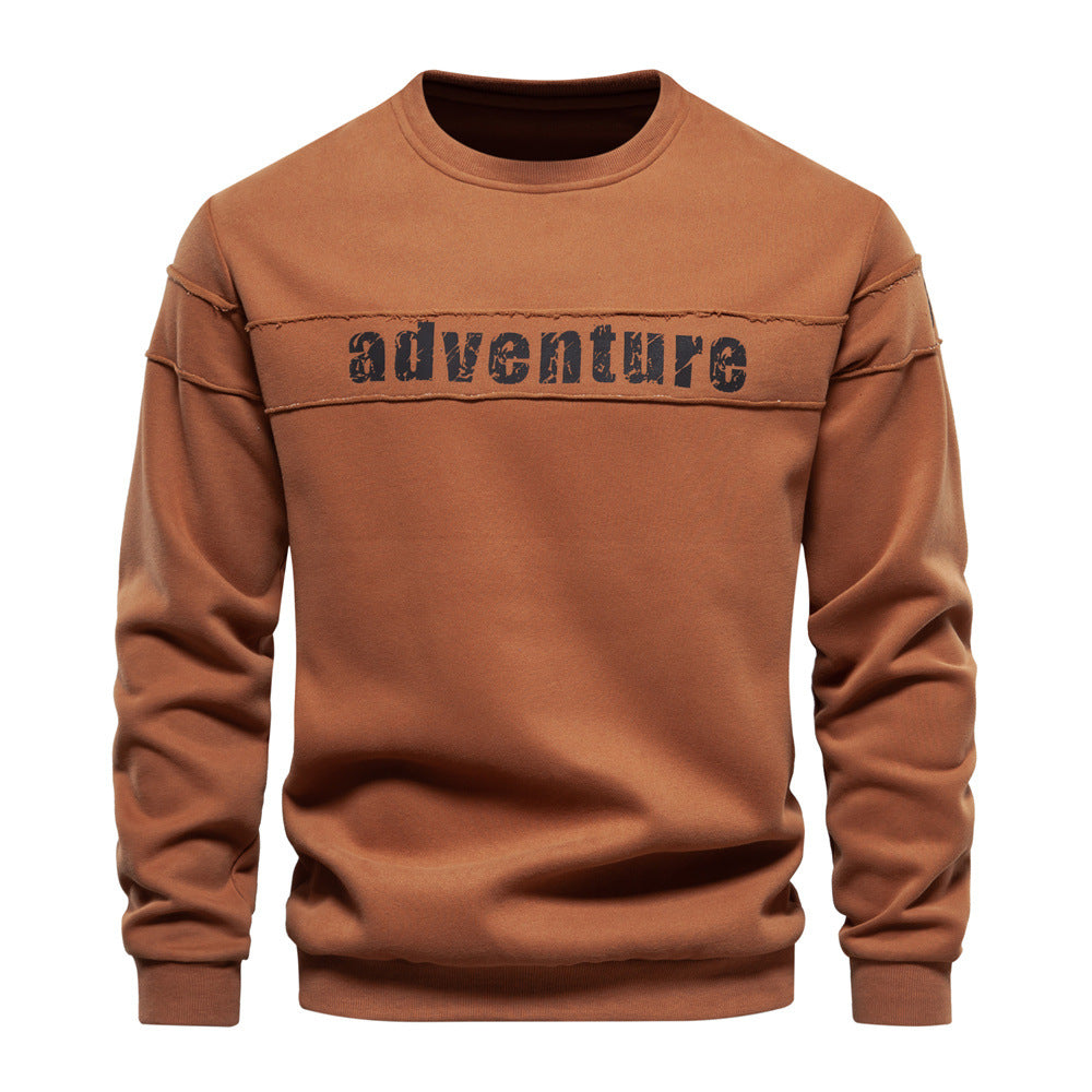 Men's sweatshirt loose round neck printed stitching trendy sports leisure S-2XL