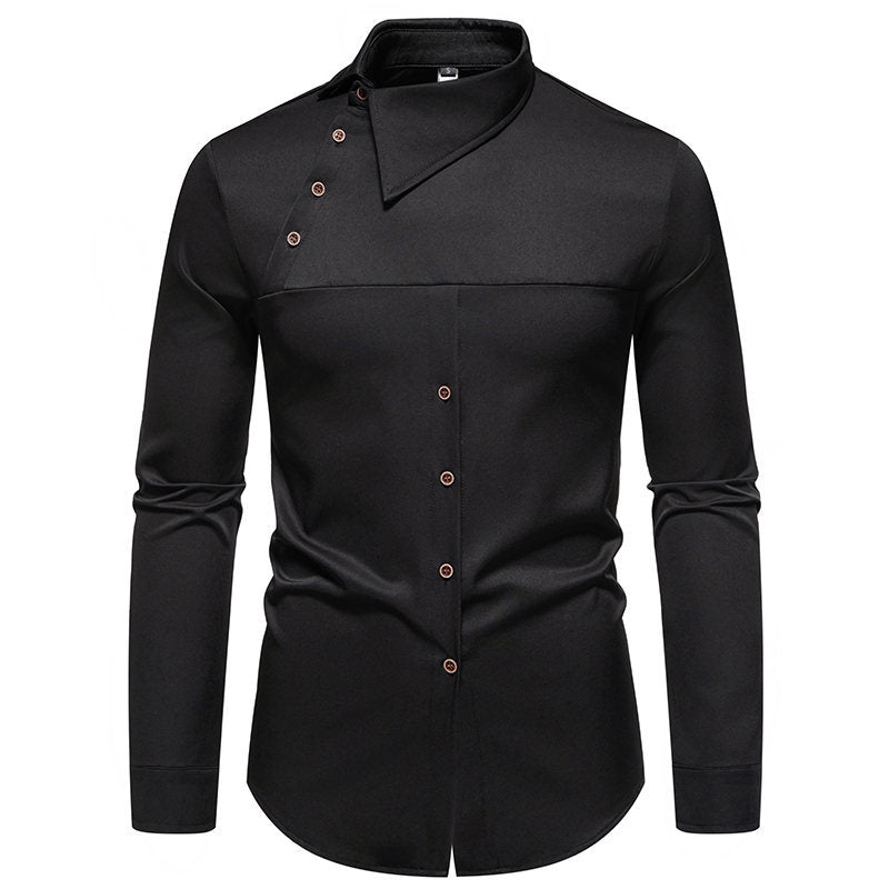 Men's shirts, irregular slanted buttons, fashionable and casual henley collar shirts, M-3XL