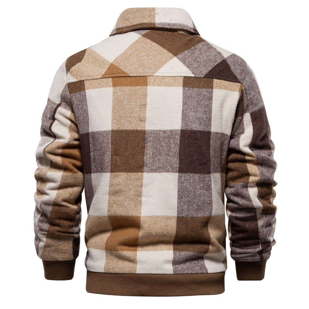 Men's jacket with lapel handsome plaid trend autumn and winter S-2XL