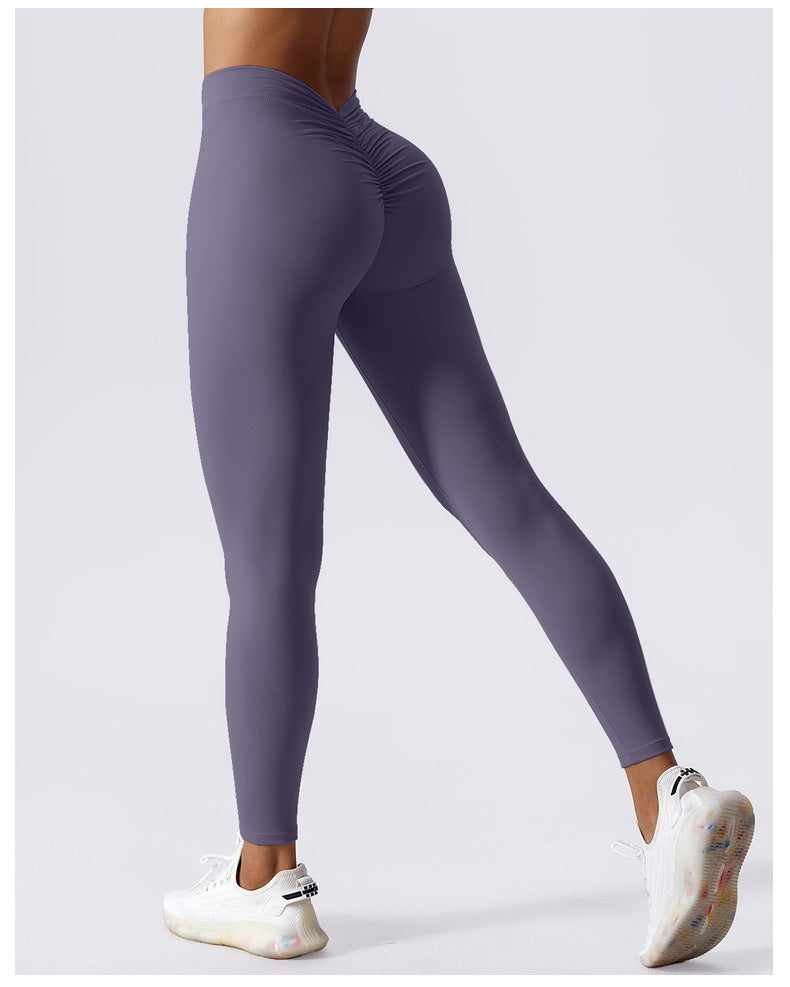 European and American New Yoga Pants Women's Back V Waist Hip Lifting Peach Pants High Top Sports Fitness Pants Nude Feel Sports Pants Outer Wear