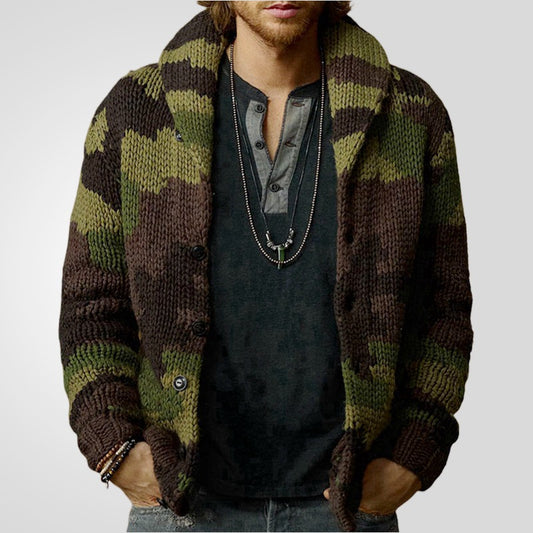 Men's camouflage knitted sweater with lapels slim fit Autumn/Winter jacquard contrast