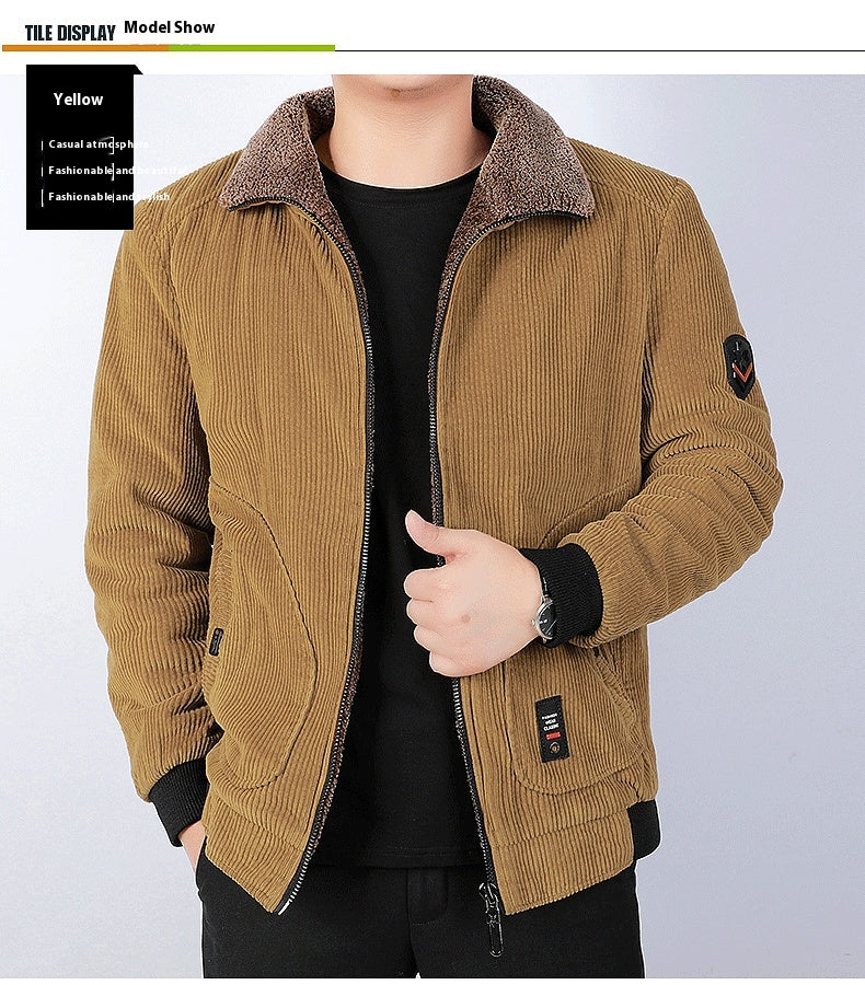 Men's Fashionable Jacket Casual plus Size Lapel Thickening Corduroy Cotton Coat Youth Jacket