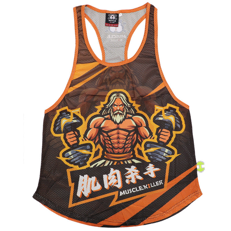 Barbell Animal Fitness Running Sleeveless Sports I-Shaped Training Clothing Quick-Drying Slim Fit Summer Polyester Mesh Waistcoat