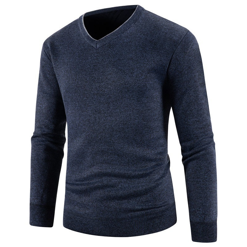 Men's knitted sweater V-neck solid color warm loose M-4XL