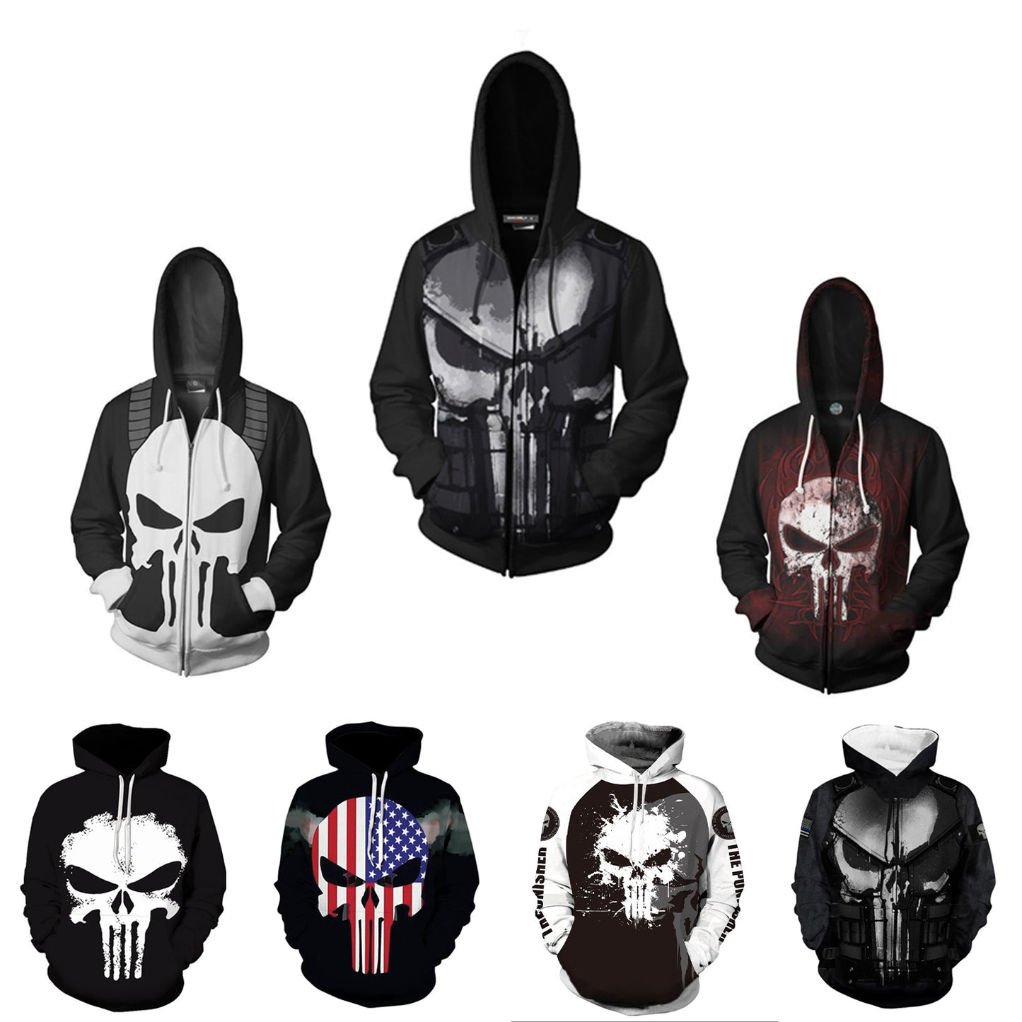 Men's hoodie Marvel Punisher print casual fashion brand S-5XL