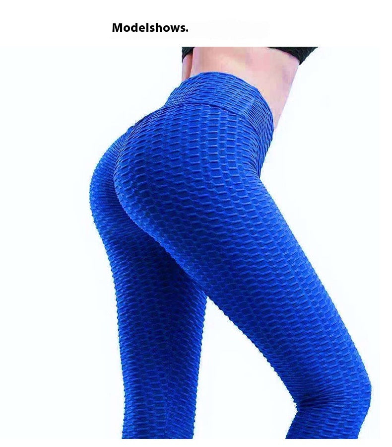 Hip Lift Leggings Jacquard High Elastic Sports Gym Pants Women's Fitness Solid Color High Waist