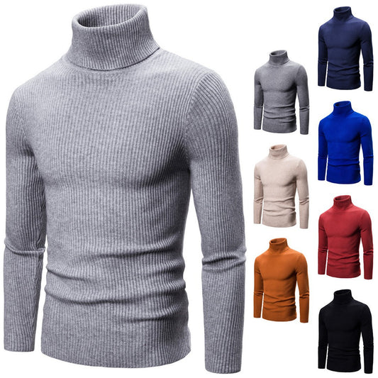 Men's knitted sweater high collar scarf collar solid color plus velvet warm large size M-3XL