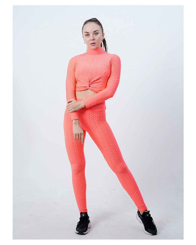 Leggings For Women Yoga Clothes Suit Women's Long Sleeve Half Turtleneck Yoga Jacket Peach Hip Raise Yoga Pants Running Sports Workout Clothes