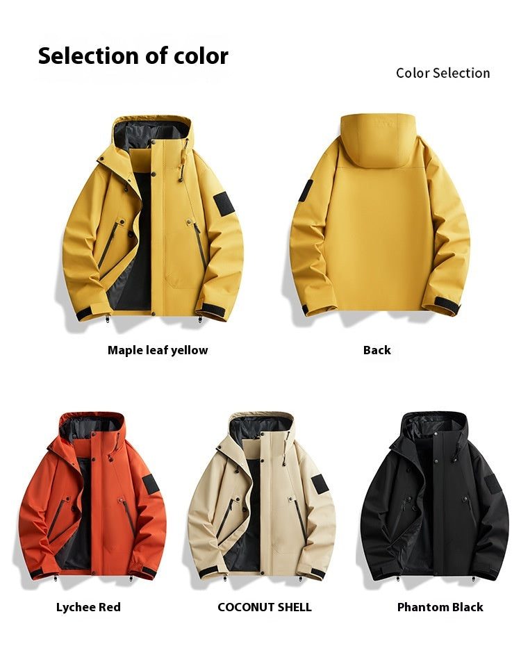 Men's Jacket Waterproof and Windproof New Solid Color Hooded Jacket Outdoor Casual Sports Couple