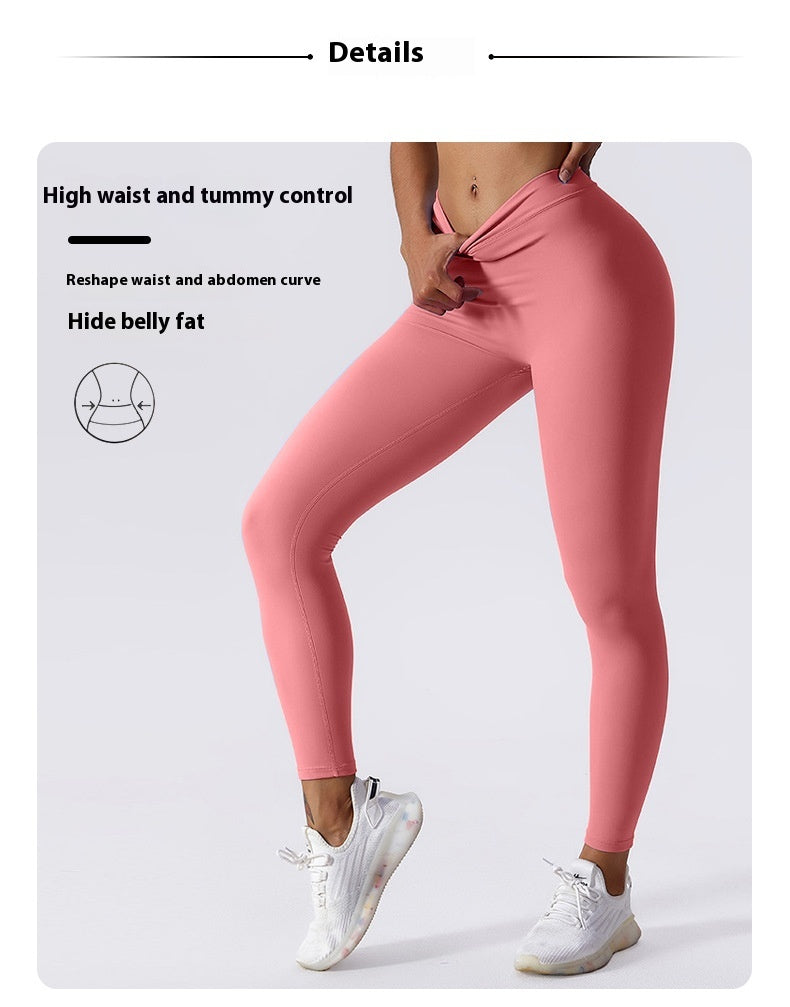 European and American New Yoga Pants Women's Back V Waist Hip Lifting Peach Pants High Top Sports Fitness Pants Nude Feel Sports Pants Outer Wear