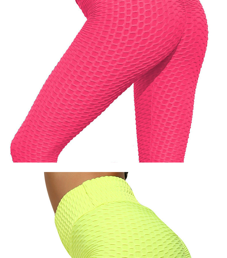 Hip Lift Leggings Jacquard High Elastic Sports Gym Pants Women's Fitness Solid Color High Waist