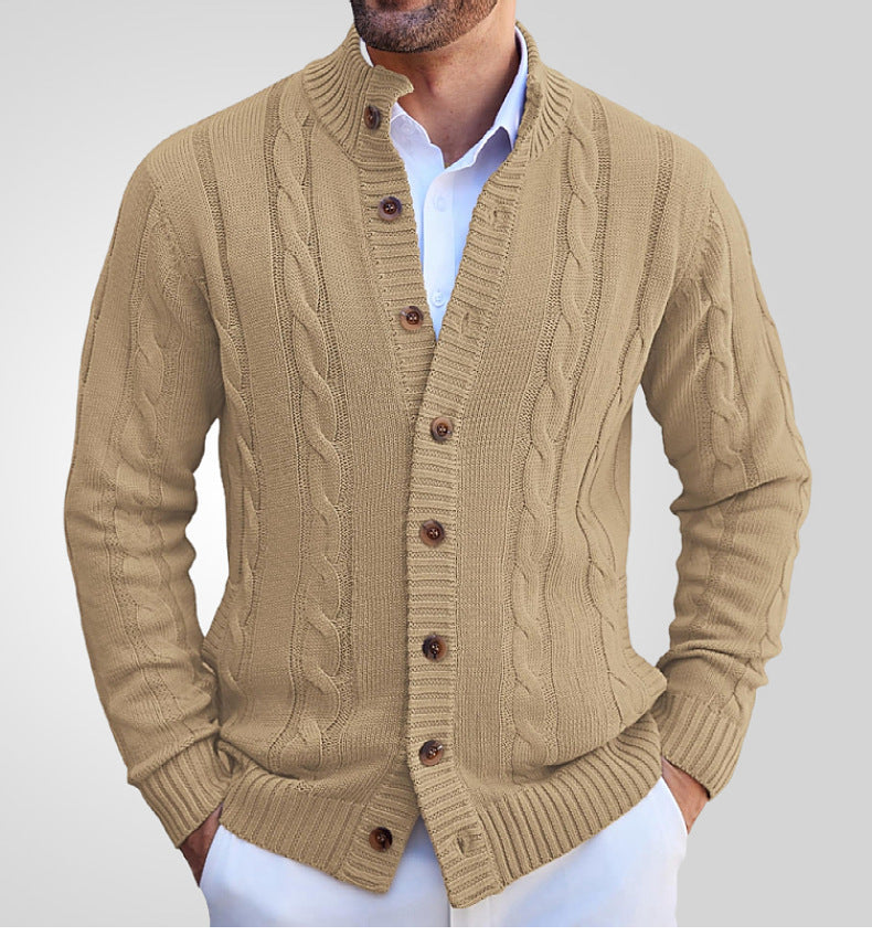 Sweaters for Men Knitting Belt Button Casual Stand Collar Solid Color Cardigan Cotton M-3XL