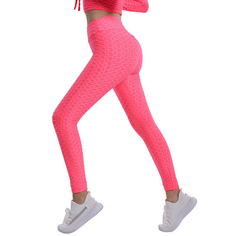 Hip Lift Leggings Jacquard High Elastic Sports Gym Pants Women's Fitness Solid Color High Waist