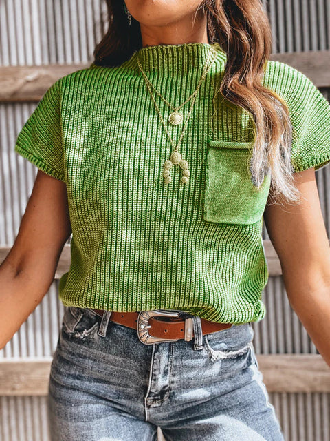 Women's Knit Sweaters: High Neck and Sleeveless Design
