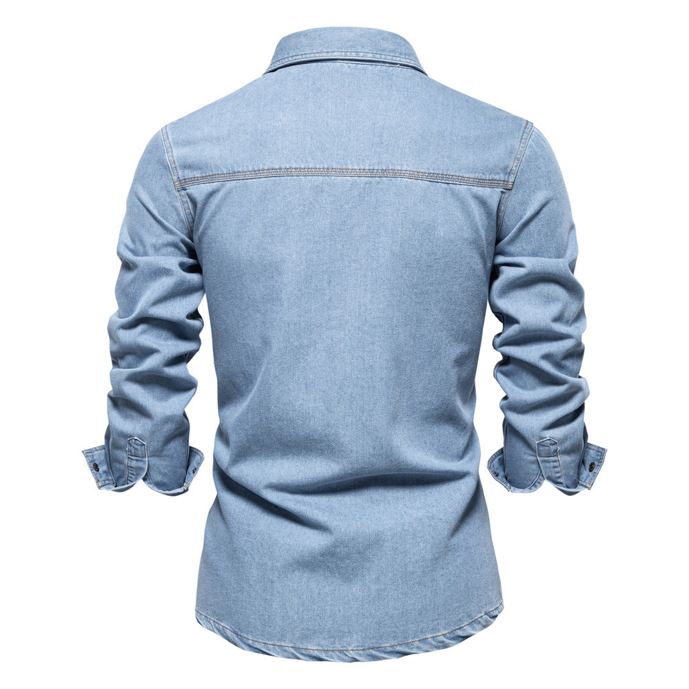 Men's Denim Shirt Cotton Long Sleeve Washable High Quality S-2XL