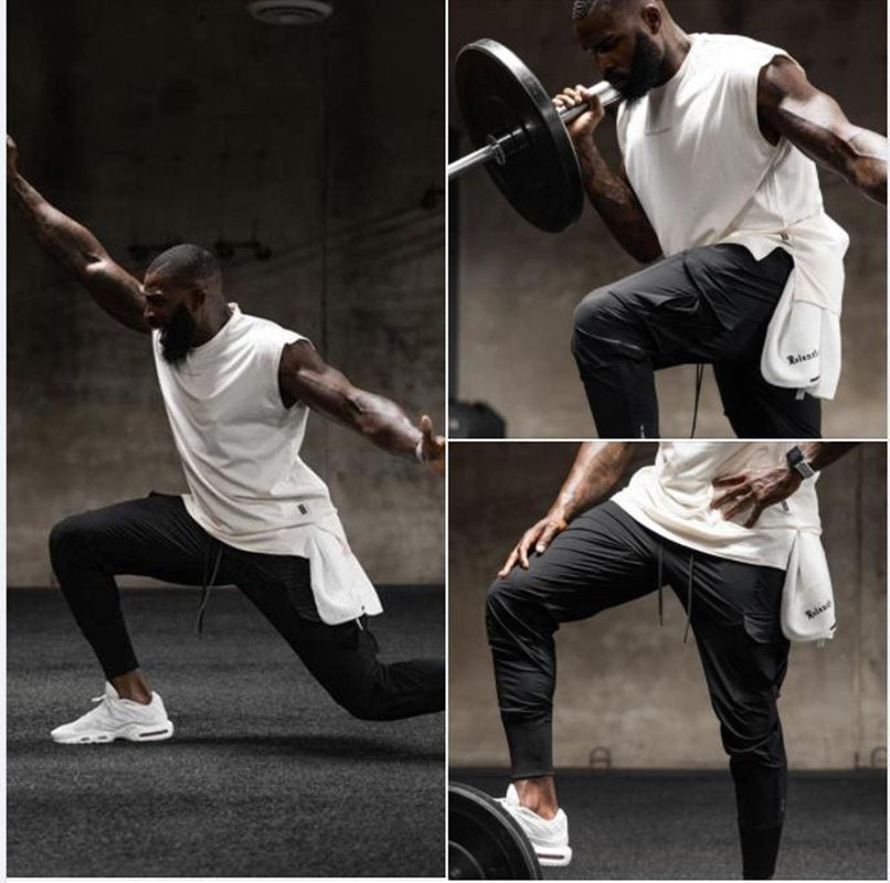 Men's Sports Pants Fitness Trousers Summer Thin Loose Quick-Drying Elastic Ankle-Tied Running Training