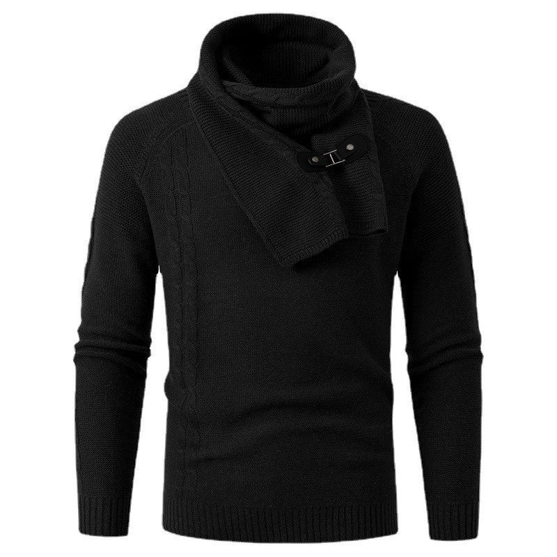 Men's knitted sweater scarf collar solid color warm and comfortable loose knit sweater M-3XL