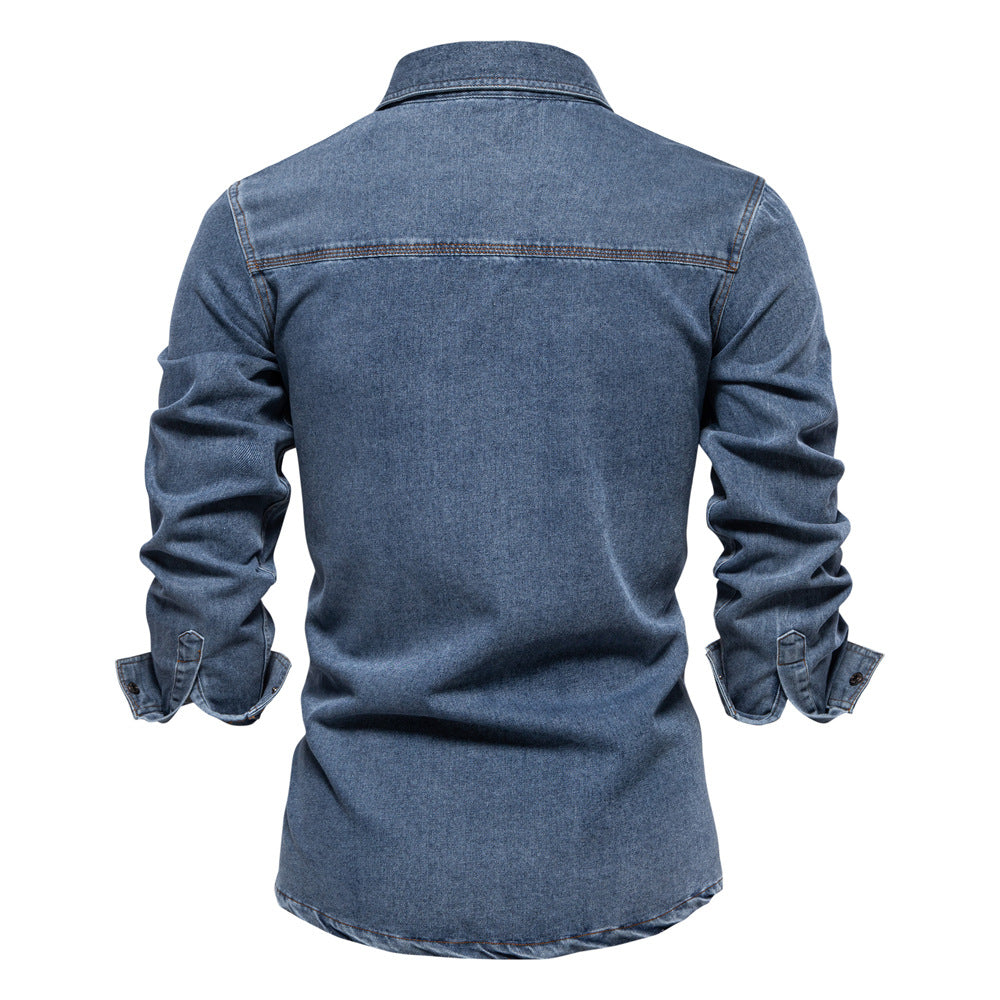 Men's Denim Shirt Cotton Long Sleeve Washable High Quality S-2XL