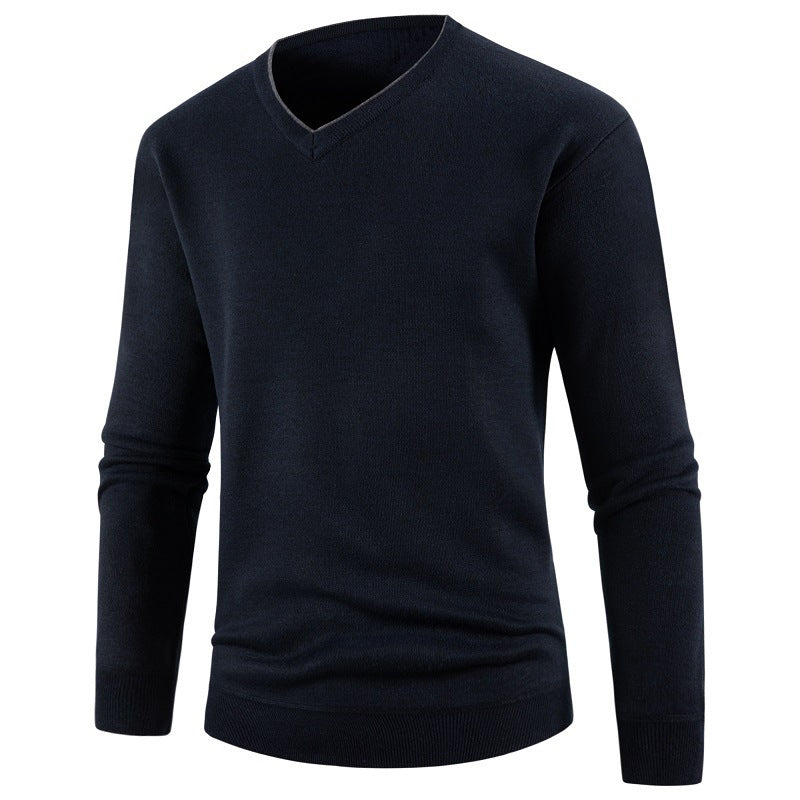 Men's knitted sweater V-neck solid color warm loose M-4XL