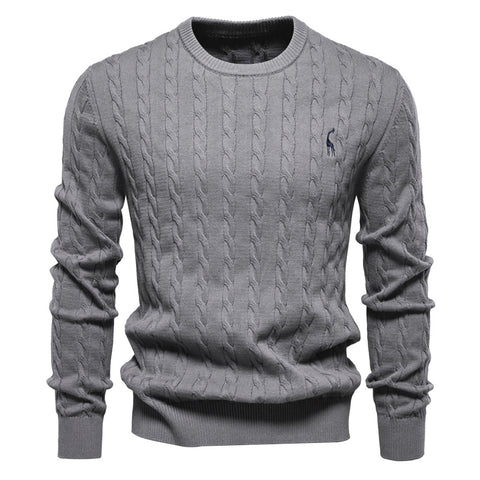 Men's knitted sweater cotton solid color high quality embroidered camel