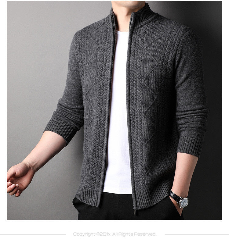 Men's Knitted Wool Cardigan Sweater Zipper Warm Pocket Sweater M-3XL