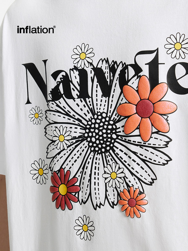 Men's T-shirt Magic Color Foam Daisy Print Spring and Summer New Street Fashion Loose Short Sleeve Men