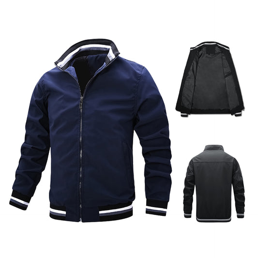 Men's Stand Collar Jacket Fall Solid Color Thin Casual Zipper Trendy Baseball Uniform M-4XL