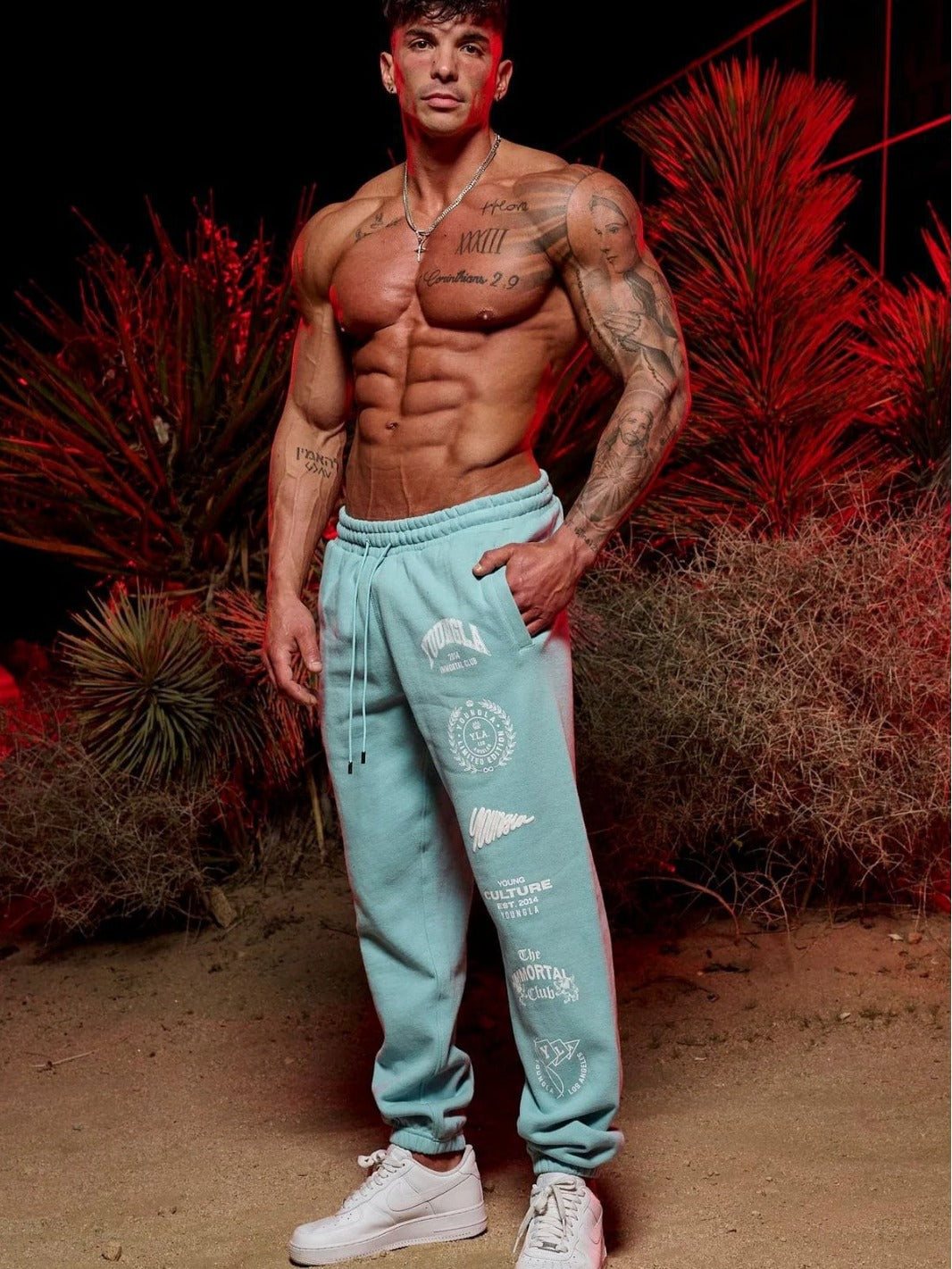 Men's Long Track Sweatpants Printed Ankle-Tied Design Leisure Fitness Essential